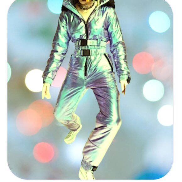 Club Exx Dolls Kill Snow Suit Women Small Ski Aurora Beam Holographic Iridescent - Picture 4 of 8